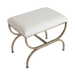 Novak Antique Gold Iron Stool -  Natural Linen