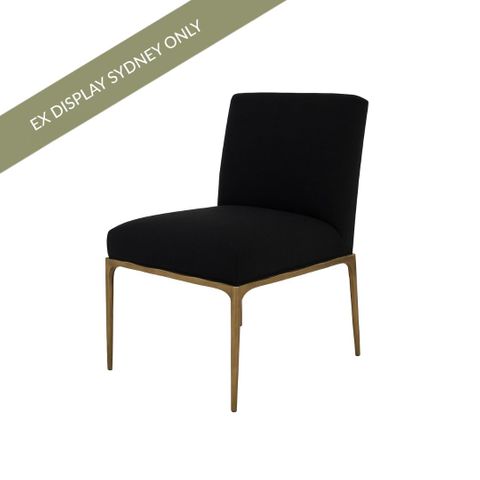 Heston Brass Dining Chair - Black Linen - OUTLET NSW