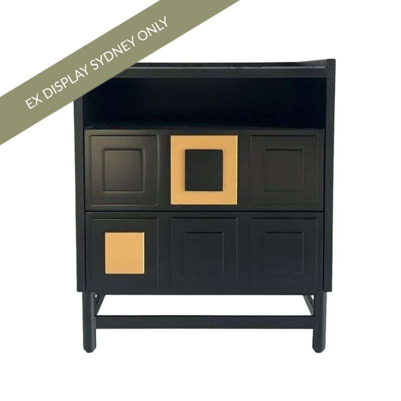 Saxon55x65cm  2 Drawer Bedside Table - Black - OUTLET NSW