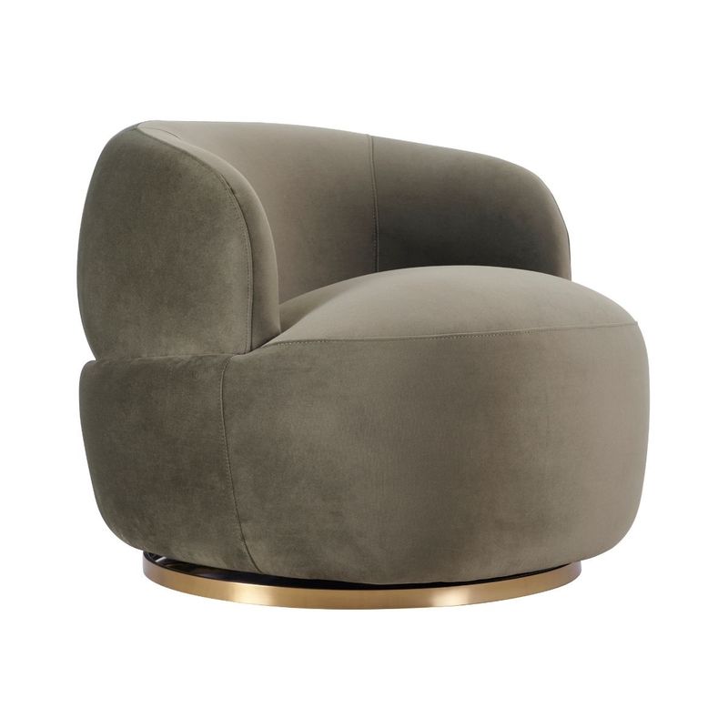Tubby Swivel Arm Chair - Olive Velvet