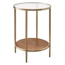 Chloe Glass and Timber Side Table - Gold