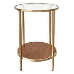 Chloe Glass and Timber Side Table - Gold