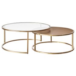 Chloe Glass and Timber Nesting Coffee Table - Gold