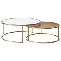 Chloe Glass and Timber Nesting Coffee Table - Gold