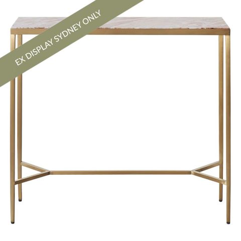 Chloe 90cm Pink Marble Console Table - Gold - OUTLET NSW