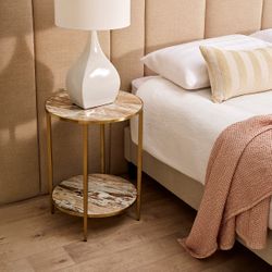 Chloe Pink Marble Side Table - Gold