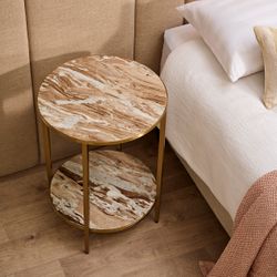 Chloe Pink Marble Side Table - Gold