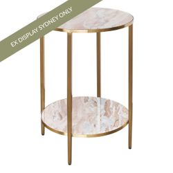 Chloe Pink Marble Side Table - Gold - OUTLET NSW