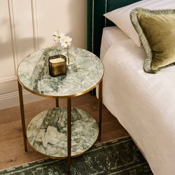 Chloe Dusty Jade Marble Side Table - Gold