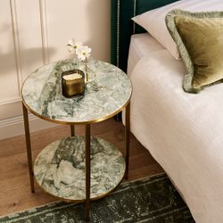 Chloe Dusty Jade Marble Side Table - Gold