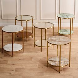 Chloe Dusty Jade Marble Side Table - Gold
