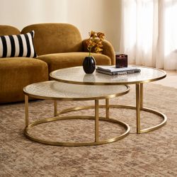 Chloe Rippled Glass Nesting Coffee Table - Gold