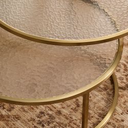 Chloe Rippled Glass Nesting Coffee Table - Gold
