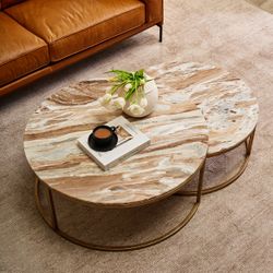 Chloe Pink Marble Nesting Coffee Table - Gold
