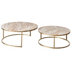 Chloe Pink Marble Nesting Coffee Table - Gold