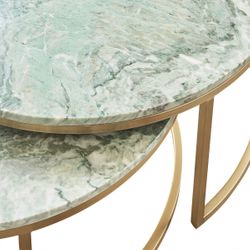 Chloe Dusty Jade Marble Nesting Coffee Table - Gold