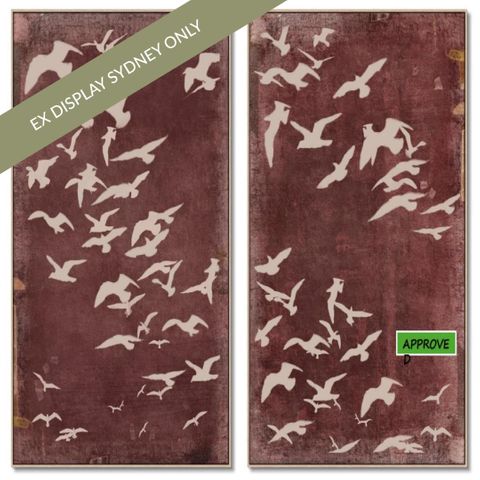 Migration Set of Two Oil on Canvas Painting – Maroon - OUTLET NSW
