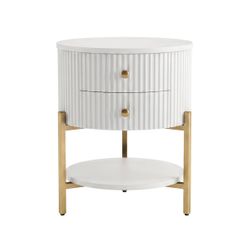 Aimee Round Bedside Table - White