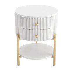 Aimee Round Bedside Table - White