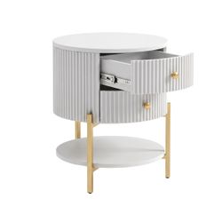 Aimee Round Bedside Table - White