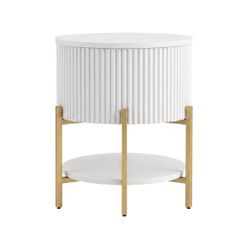 Aimee Round Bedside Table - White