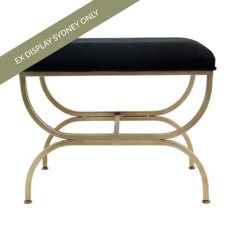 Novak Antique Gold Iron Stool - Black Linen - OUTLET NSW
