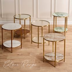 Chloe Pink Marble Nesting Coffee Table - Gold