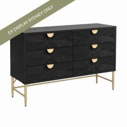 Beatrice 160cm 6 Drawer Chest - Black - OUTLET NSW