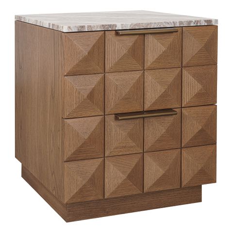 Benedict 53x62.5cm Walnut Bedside Table - River Brown Marble - OUTLET NSW