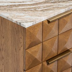 Benedict 53x62.5cm Walnut Bedside Table - River Brown Marble - OUTLET NSW