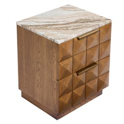 Benedict 53x62.5cm Walnut Bedside Table - River Brown Marble - OUTLET NSW