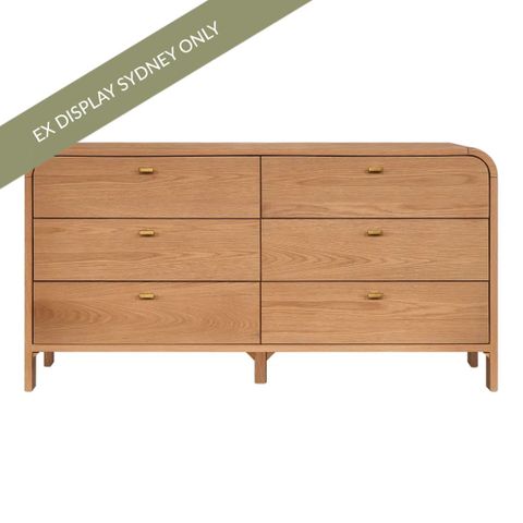 Chisholm 160cm 6 Drawer Chest - Natural Oak  - OUTLET NSW