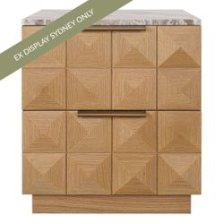 Benedict Natural Oak Bedside Table - River Brown Marble - OUTLET NSW