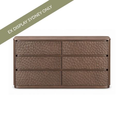 Mikki 150cm 6 Drawer Chest - Walnut Brown - OUTLET NSW