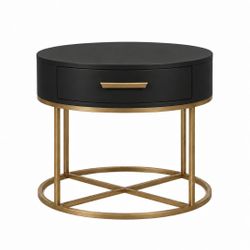 Nessa 45x55cm Round Bedside Table - Black - OUTLET NSW