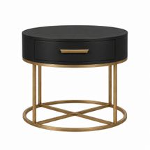 Nessa 45x55cm Round Bedside Table - Black - OUTLET NSW