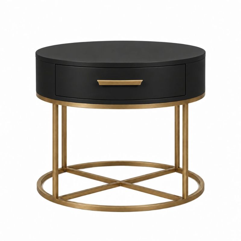 Nessa 45x55cm Round Bedside Table - Black - OUTLET NSW