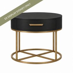 Nessa 45x55cm Round Bedside Table - Black - OUTLET NSW