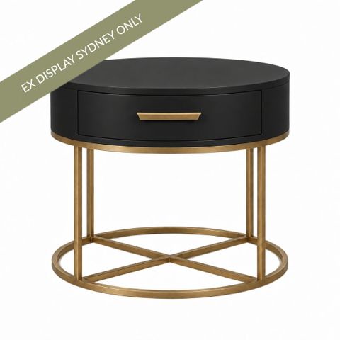 Nessa 45x55cm Round Bedside Table - Black - OUTLET NSW