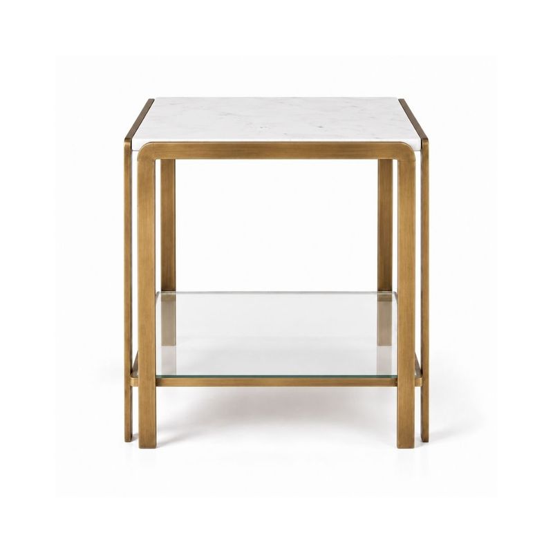 Bonnie Square White Marble Side Table - Antique Gold - OUTLET NSW