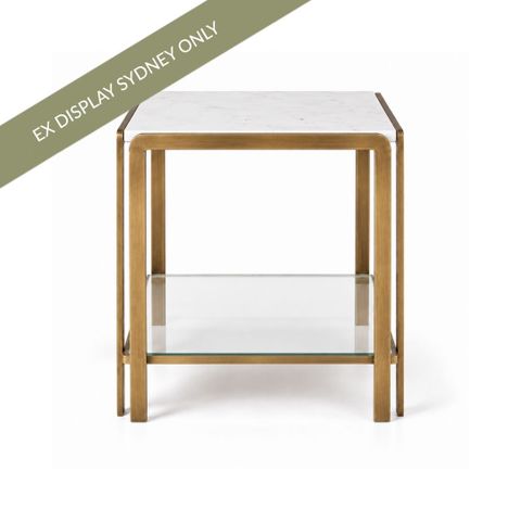 Bonnie Square White Marble Side Table - Antique Gold - OUTLET NSW