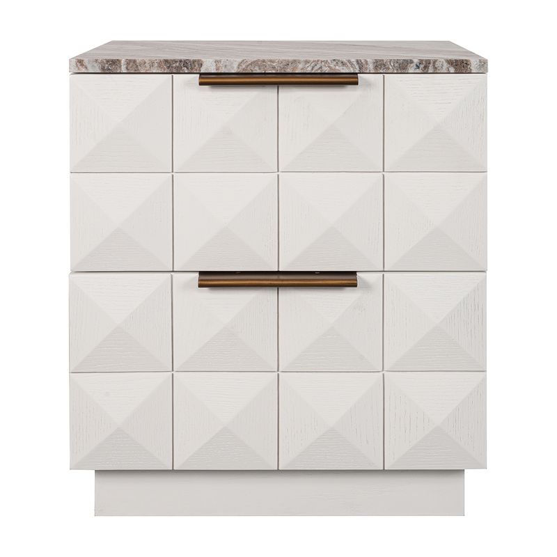 Benedict 53x62.5cm White Oak Bedside Table - River Brown Marble