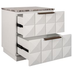 Benedict 53x62.5cm White Oak Bedside Table - River Brown Marble