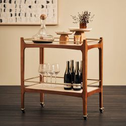 Ashley Travertine Bar Cart - Walnut