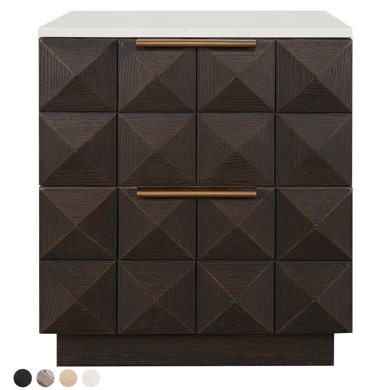 Benedict 53x62.5cm Smoked Oak Bedside Table - White Marble - OUTLET NSW