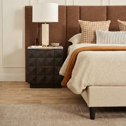 Benedict 53x62.5cm Smoked Oak Bedside Table - White Marble - OUTLET NSW