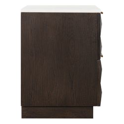 Benedict 53x62.5cm Smoked Oak Bedside Table - White Marble - OUTLET NSW