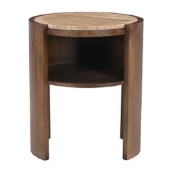 Frankie 50x60cm Travertine Bedside Table - Walnut