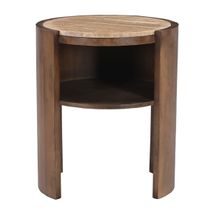 Frankie 50x60cm Travertine Bedside Table - Walnut