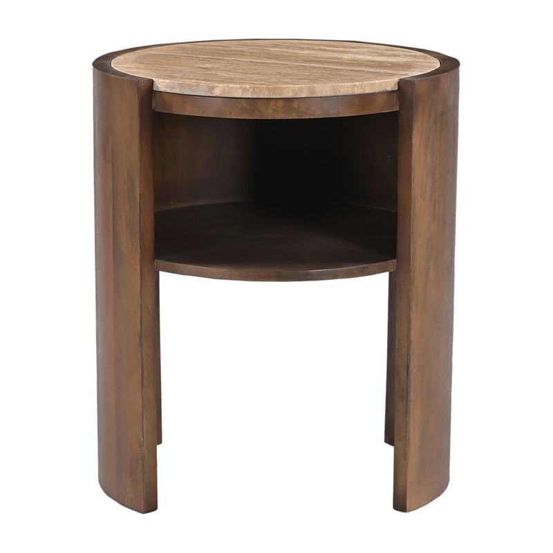 Frankie 50x60cm Travertine Bedside Table - Walnut